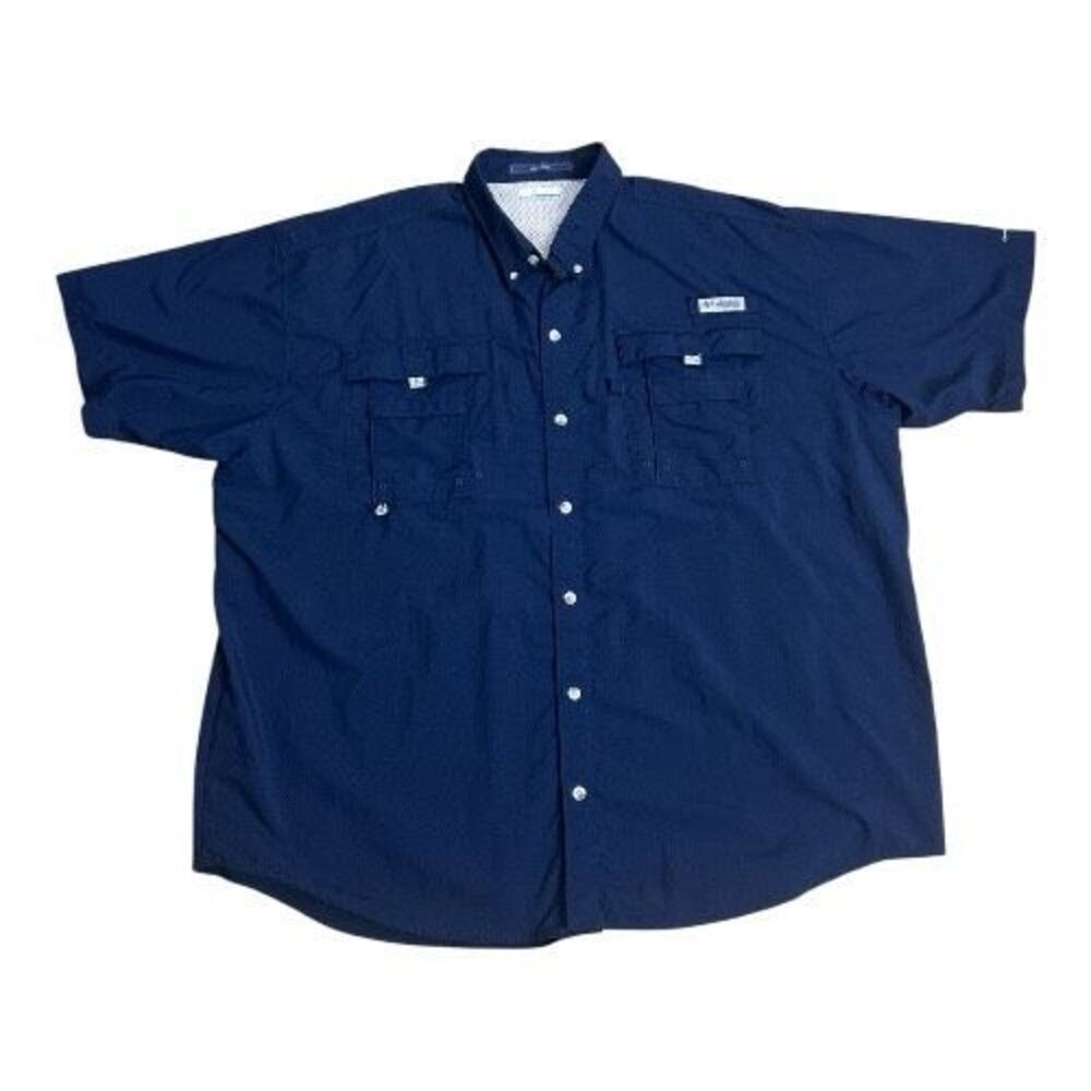 Columbia PFG Bahama II Short Sleeve Navy Blue Men Shirt Size XXL/2TG Omni-Shade